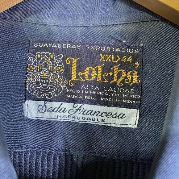 Guayaberas LOL-HA 80’s Embroidered Short Sleeve Button Down Shirt Blue XXL (44) - Picture 7 of 7